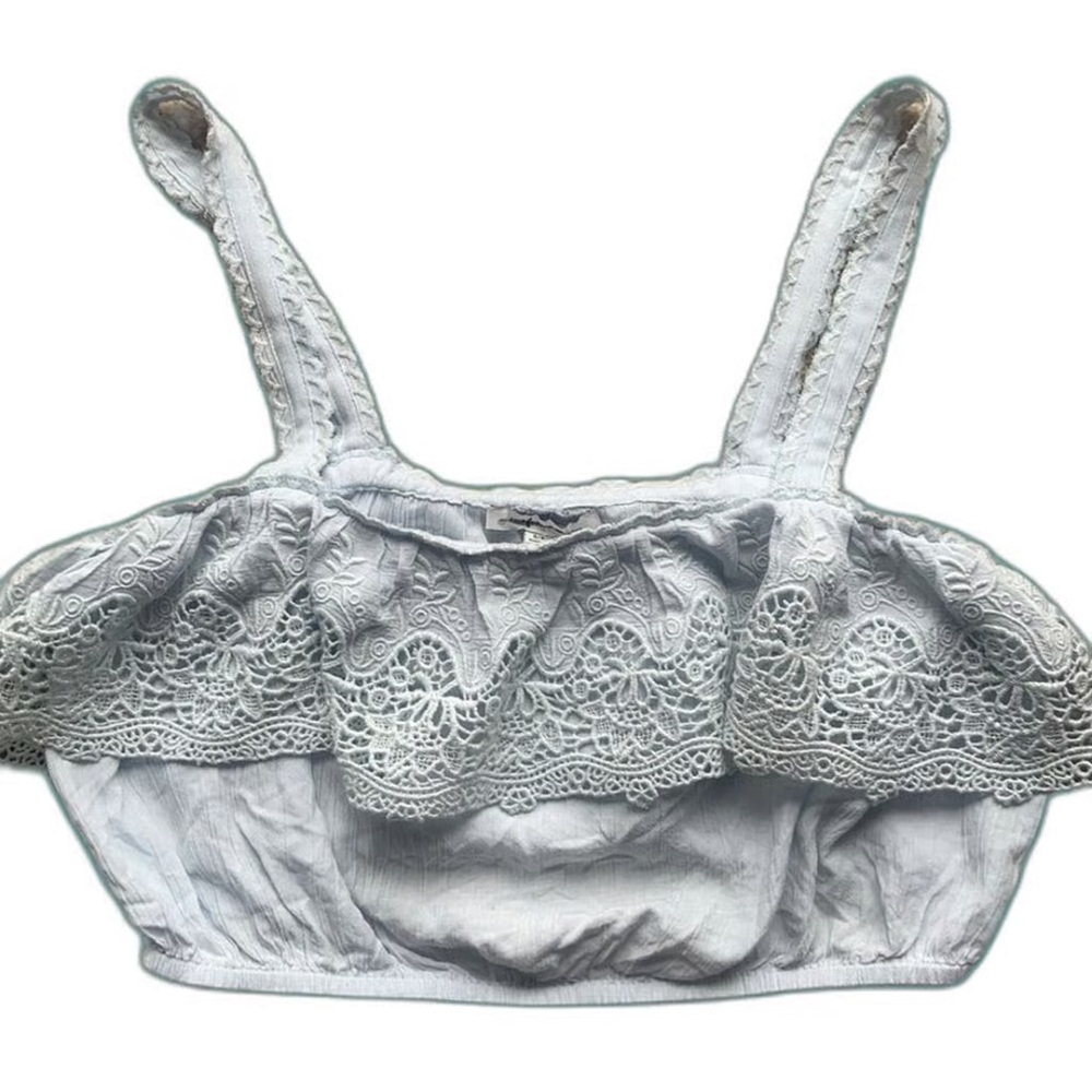 American Eagle Baby Blue Eyelet Crochet Ruffle Crop Top Small